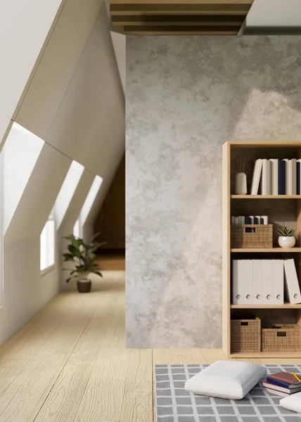 Modern Minimal Loft Living Room Interior Design Bookshelf Relaxing Space — ストック写真