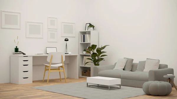 Modern Minimal Apartment Living Room Working Space Interior Design Working — Zdjęcie stockowe