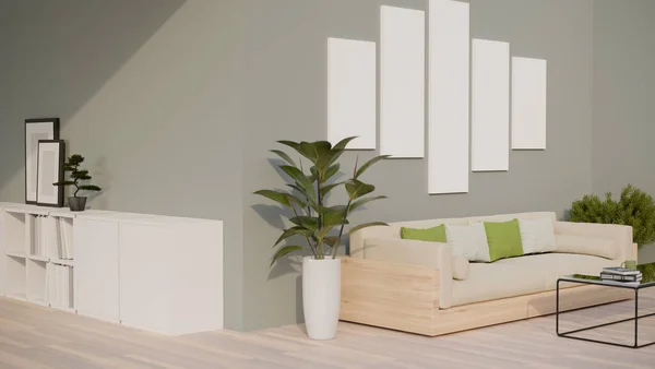 Minimální Pohodlný Prostorný Obývací Pokoj Interiéru Pohodlnou Pohovkou Moderní Konferenční — Stock fotografie