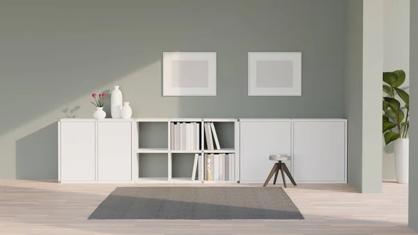 Modern Minimal Living Room Interior Design Modern White Storage Cabinet —  Fotos de Stock