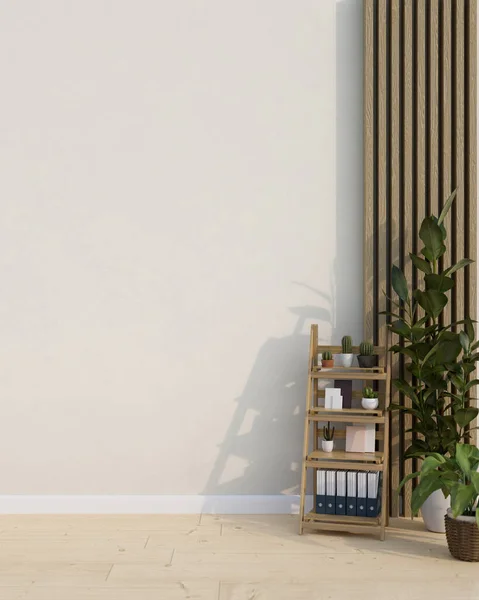 Nowoczesny Minimalistyczny Wystrój Wnętrz Salonu Półką Kaktus Wewnętrzną Rośliną Nad — Zdjęcie stockowe