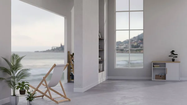 Modern White Contemporary Beach House Interior Design Beach Chair Indoor — Zdjęcie stockowe