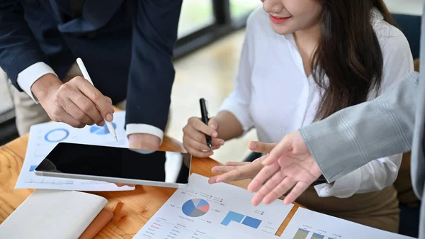 A team of business financial consultant or accountant having a meeting to plan a financial investment together in the meeting room.