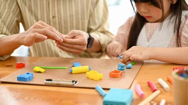 Adorable Young Asian Girl Sculpting Colorful Clay Making Cute Flower — стокове фото