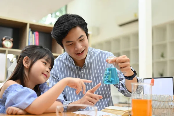 Handsome Kind Millennial Asian Male Science Teacher Teaching Showing Explaining — Stockfoto