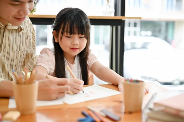 Smiling Cute Young Asian Girl Having Great Time Her Art — Stockfoto