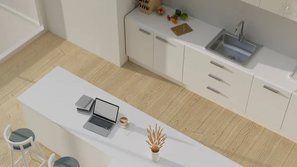 Moderno Diseño Interior Espacio Cocina Minimalista Con Diseño Material Blanco — Foto de Stock
