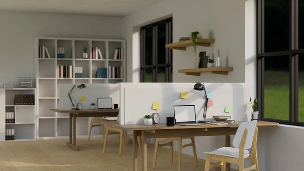 Moderno Ufficio Minimale Working Space Interior Design Con Scrivania Ufficio — Foto Stock