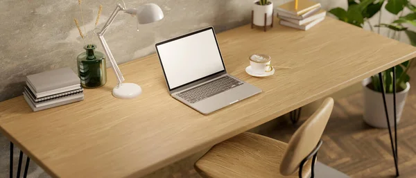Modernes Komfortables Wohnraumdesign Mit Laptop Computer Attrappe Und Dekoren Auf — Stockfoto