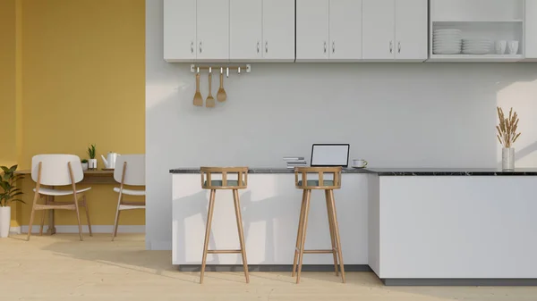 Moderno Elegante Espacio Cocina Diseño Interior Con Encimera Cocina Blanca —  Fotos de Stock