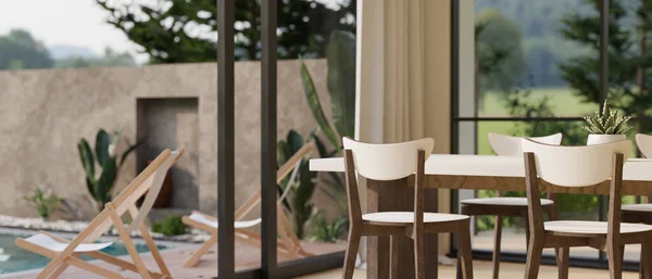 Piscina Luxo Moderna Villa Resort Sala Jantar Design Interiores Com — Fotografia de Stock