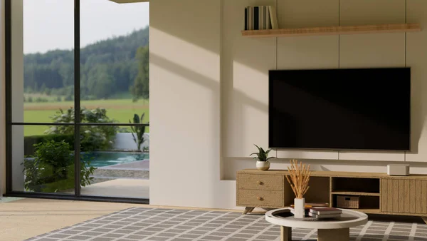 Confortável Moderna Casa Contemporânea Sala Estar Design Interiores Com Tela — Fotografia de Stock