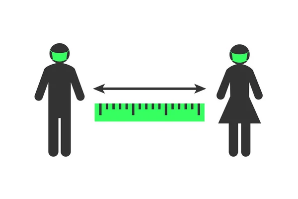 Social Distancing Sign People Keeping Distance Wearing Face Mask — Stockový vektor