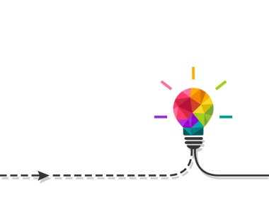 Renkli ampul yaratıcı bir fikir. Soyut ampul düşük polyester dizaynlı ve birden fazla renkte yapılmış. Boş alan, kopyalama alanı, beyaz arkaplanda izole edilmiş.