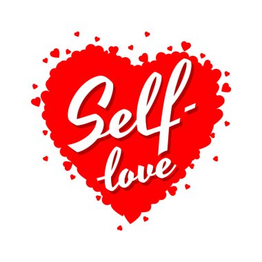 Kişisel sevgi ve kalp şekli sembolü konsepti. Kalpler siluet ve güzel kaligrafi kendini sevgini ifade ediyor..