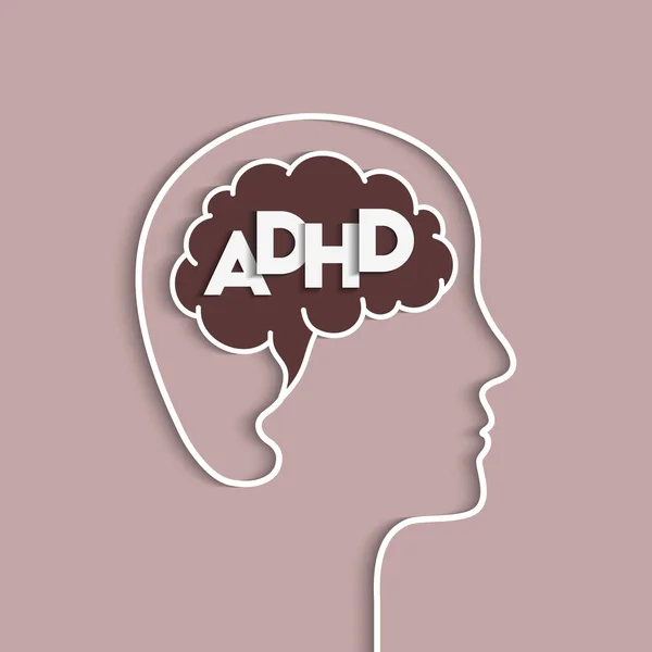Adhd的概念 包括头部和大脑轮廓 — 图库矢量图片