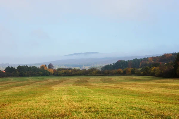 Autumn Landscape with Foggy Hill in Distance — Stock Photo, Image