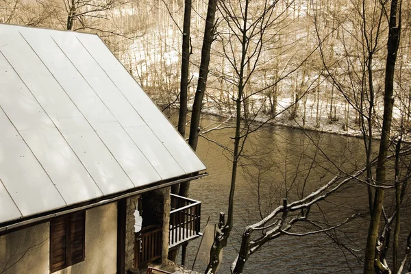 Inverno Lago Hut — Fotografia de Stock