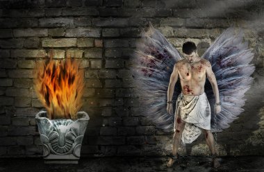 Angel Disengages Himself From Chains-Break Free Concept clipart