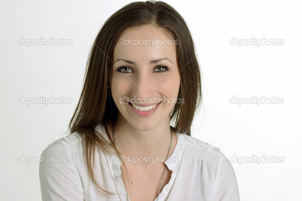 Smiling Woman Isolated on White Background