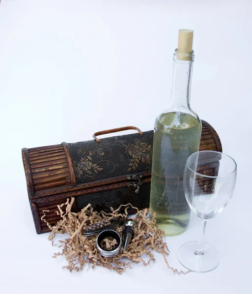 Decorative Wooden Vine Hutch with Bottle of White Vine and Vine