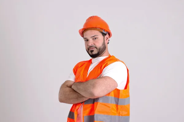 Trabajador de la construcción en casco de seguridad — Foto de Stock