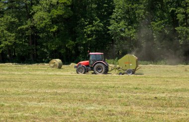 hayfield üzerinde tarım traktör