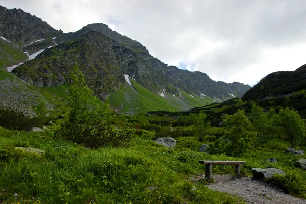 Bench Under The Mountains — Stock Photo, Image