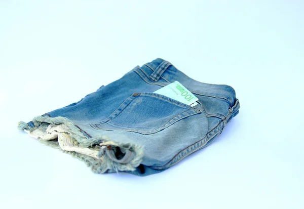 Jeans Shorts with 100 Euro — Stock Photo, Image