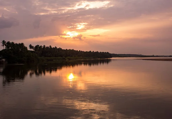 Hermosa Vista Del Río Kaveri Desde Anaicut Superior Durante Atardecer — Foto de Stock