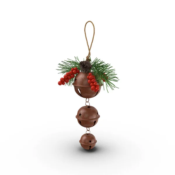 Brown Realistische Metallische Glocken Einladung Zur Weihnachtsfeier Baumschmuck Festliche Kollektion — Stockfoto