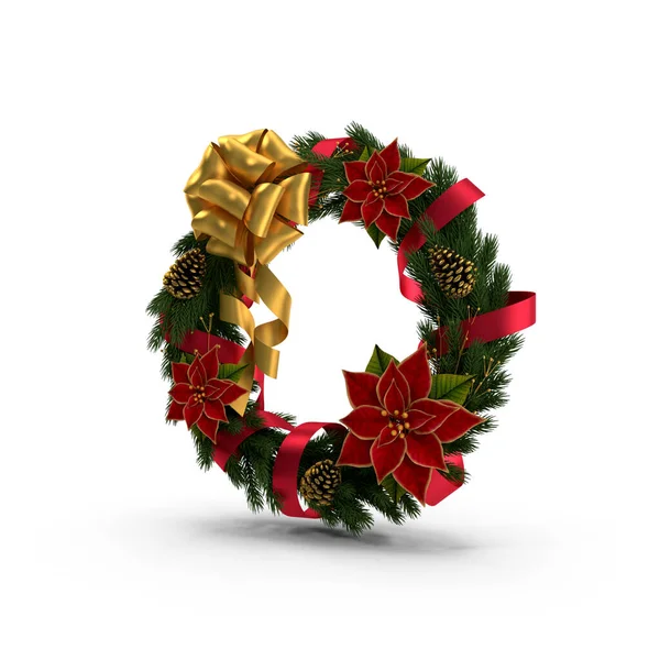 黄金のリボンで赤と緑クリスマスの花輪装飾のためのお祝いのコレクション 白い背景に隔離された贈り物 — ストック写真