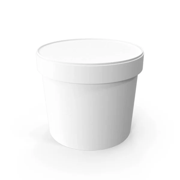 デザート ヨーグルト アイスクリーム パッケージデザインのためのサワークリーム用ホワイトアイスクリーム紙チューブバケツコンテナ白の背景に隔離されたビューをモックアップ3Dレンダリング — ストック写真