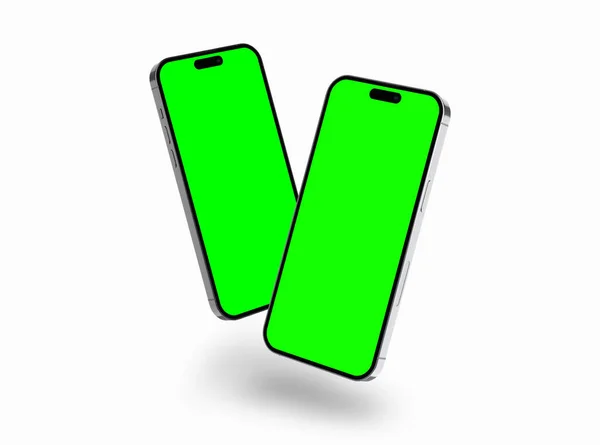 Telefon Komórkowy Okrągłymi Krawędziami Kolorze Czarnym Iphone Zielonym Ekranem Dla — Zdjęcie stockowe