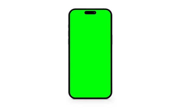 Telefon Komórkowy Okrągłymi Krawędziami Kolorze Czarnym Iphone Zielonym Ekranem Dla — Zdjęcie stockowe