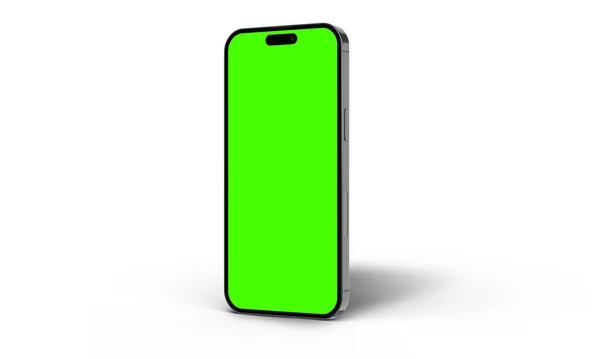 ブラックカラー Iphone インフォグラフィックWebアプリのデザインアプリのための緑の画面でラウンドエッジを持つ携帯電話 コンセプトスマートフォン ストック画像