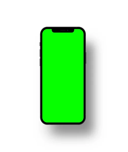 Telefon Komórkowy Okrągłymi Krawędziami Kolorze Czarnym Iphone Zielonym Ekranem Dla Zdjęcie Stockowe