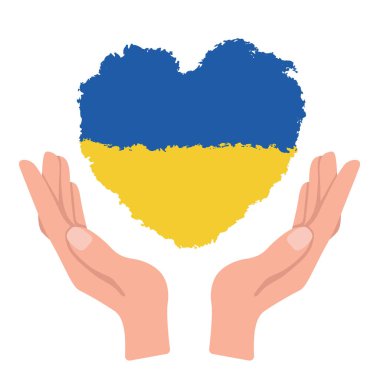 Ukrayna 'daki savaşı durdurun. Ukrayna için dua et. Barışın yansıması. Ukrayna 'nın kalbini tutan eller. Rus işgalcilerden koruma. Ukrayna poster konseptinde savaş ve askeri saldırıyı durdurun