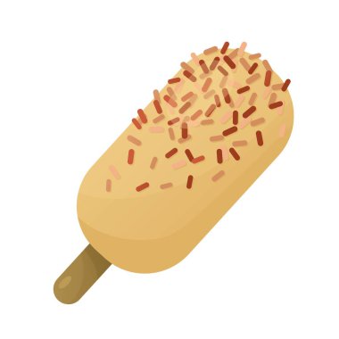 Dondurmanın vektör çizimi. Şekerli renkli meyveli buz şekeri. Poster, kartpostal, tişört fikri. Hazır yemek, bar ya da restoran menüsü. Çizgi film tarzı. Yaz havası