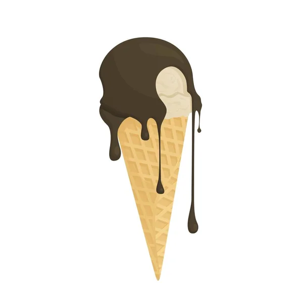 Vektorillustration Von Eis Einem Waffelkegel Isoliertes Eis Mit Schokolade Idee — Stockvektor