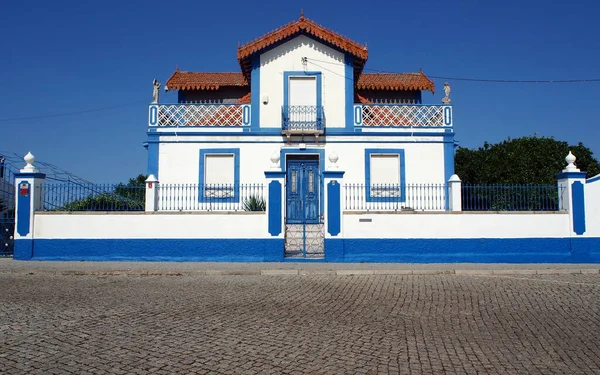 2021年9月17日 葡萄牙阿维斯老城区拉戈 塞尔吉奥 卡斯特罗博士的传统蓝白相间的华丽别墅 — 图库照片