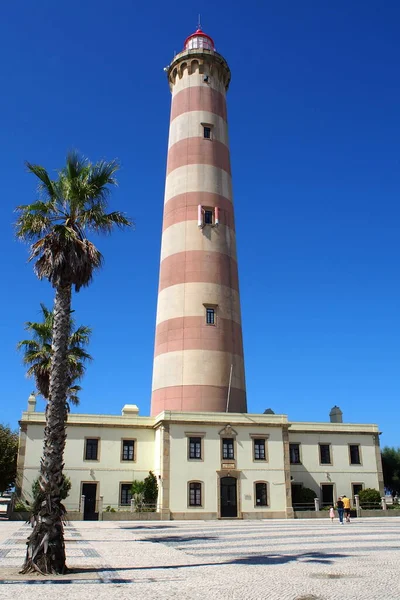 Leuchtturm Von Praia Barra Aktiv Hoher Rot Weißer Leuchtturm Erbaut — Stockfoto