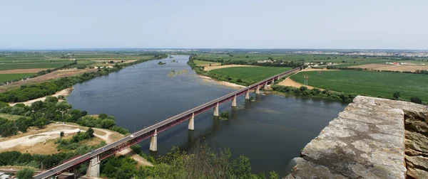 Река Фалуш Вид Мост Луиш Порташ Сол Сантарем Португалия Июля — стоковое фото