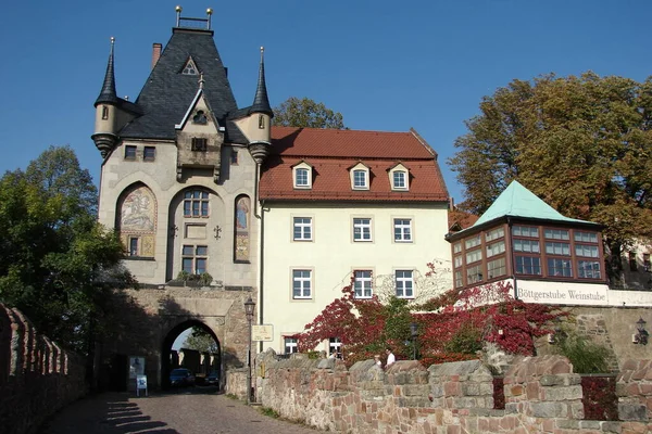 Gatehouse Albrechtsburg Castle Arkitektoniska Monument Bostäder Samtida Porslin Konstutställning Meissen — Stockfoto