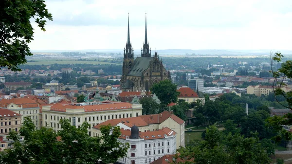 Panoramatický Výhled Město Hradního Kopce Věžemi Gotické Katedrály Víta Petr — Stock fotografie