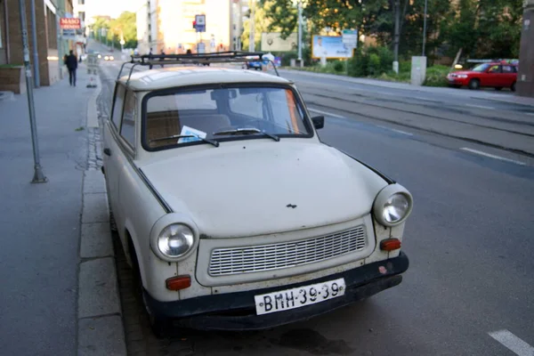 Socialist Era Gdr Made Trabant Car Parked Sidewalk Brno Czechia — Stock Photo, Image