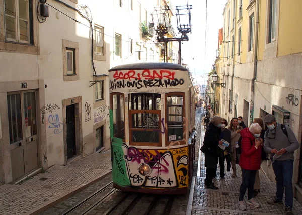 Tram Car Bica Funicular Ascensor Bica Upper Station Lisbon Portugal — Stock Photo, Image