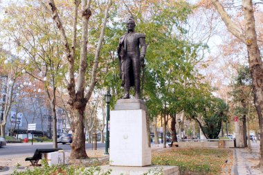 Statue of Simon Bolivar, 19th-century South American Independence leader, at Liberty Avenue, installed in 1978, Lisbon, Portugal - December 16, 2021