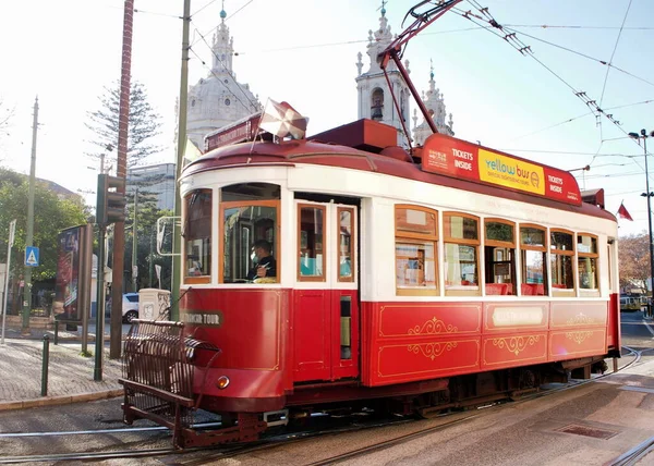 Iconic Red Lisbon Tram Car Estrela Stop Lisbon Portugal December — Stockfoto