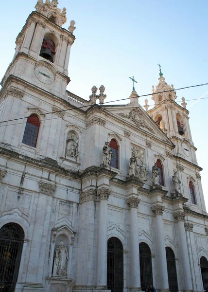 Gedeeltelijk Zicht Gevel Klokkentorens Van Basiliek Van Estrela Gebouwd 18E — Stockfoto